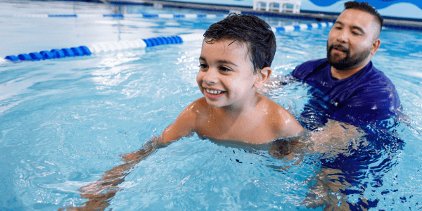 child in year-round swim lessons