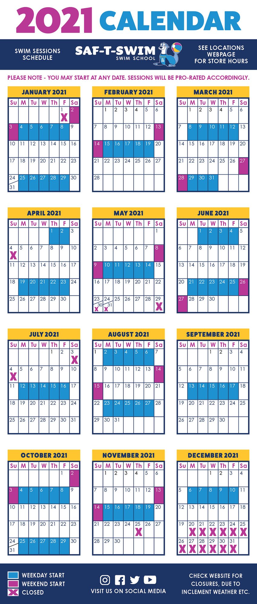 Swim Session Calendar in Coram SafTSwim